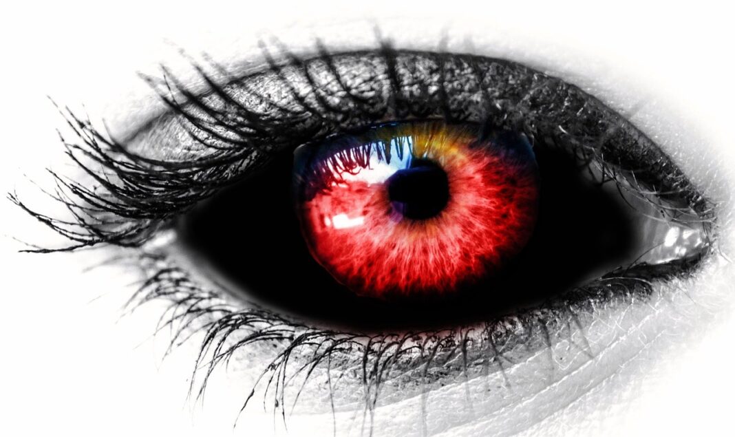 eye, black, red
